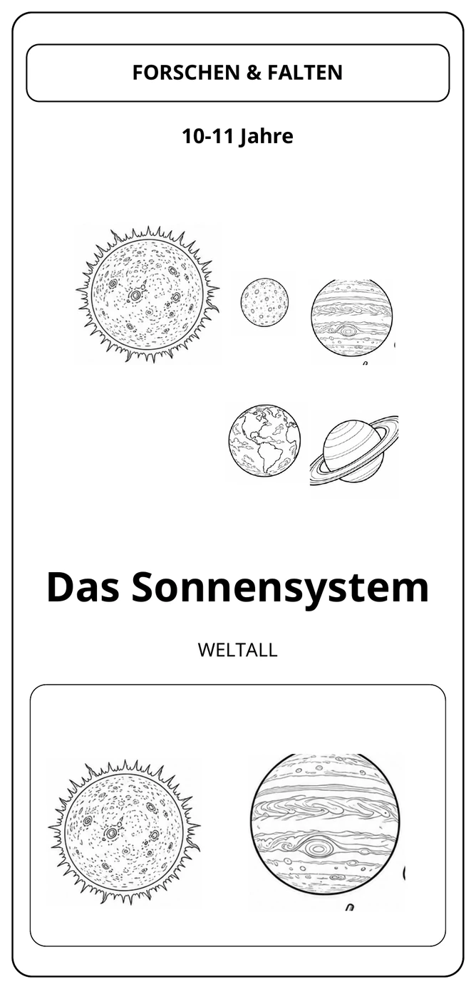 Das Sonnensystem: zusammengefaltet in Schwarz-Weiß.